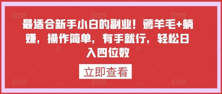 最适合新手小白的副业！薅羊毛+躺赚，操作简单，有手就行，轻松日入四位数【揭秘】-来此网赚