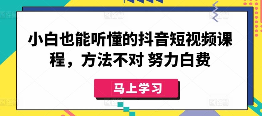 小白也能听懂的抖音短视频课程，方法不对 努力白费-来此网赚