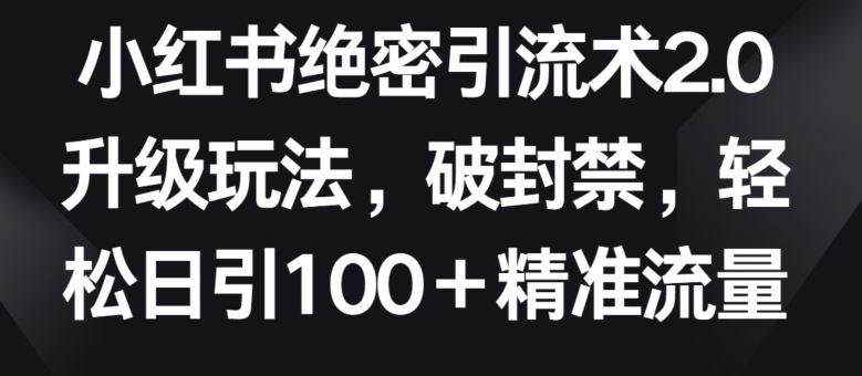 小红书绝密引流术2.0升级玩法，破封禁，轻松日引100+精准流量【揭秘】-来此网赚