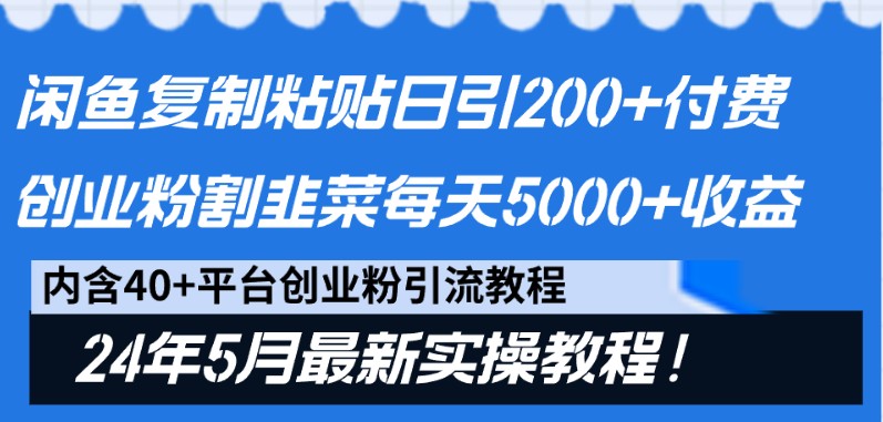 闲鱼复制粘贴日引200+付费创业粉，24年5月最新方法！割韭菜日稳定5000+收益-来此网赚