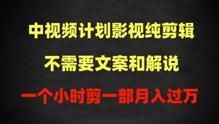 中视频计划影视纯剪辑，不需要文案和解说，一个小时剪一部，100%过原创月入过万【揭秘】-来此网赚