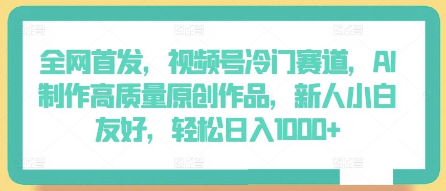 全网首发，视频号冷门赛道，AI制作高质量原创作品，新人小白友好，轻松日入1000+【揭秘】-来此网赚