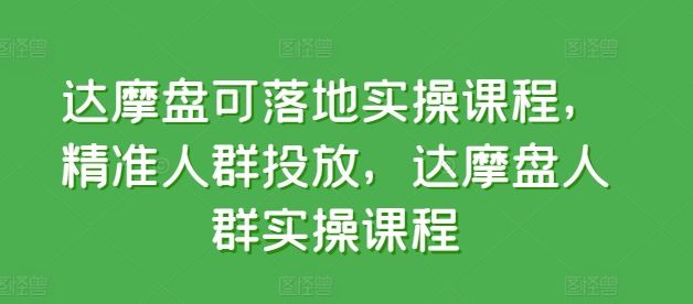 达摩盘可落地实操课程，精准人群投放，达摩盘人群实操课程-来此网赚