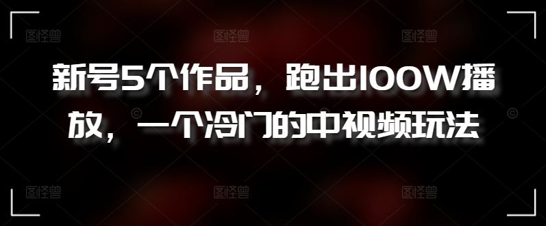 新号5个作品，跑出100W播放，一个冷门的中视频玩法【揭秘】-来此网赚