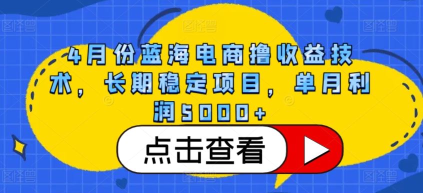 4月份蓝海电商撸收益技术，长期稳定项目，单月利润5000+【揭秘】-来此网赚