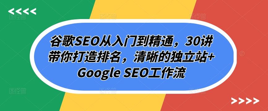 谷歌SEO从入门到精通，30讲带你打造排名，清晰的独立站+Google SEO工作流-来此网赚