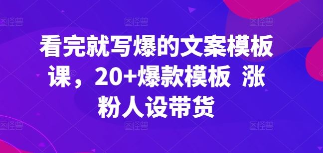 看完就写爆的文案模板课，20+爆款模板  涨粉人设带货-来此网赚