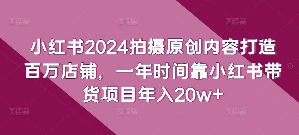 小红书2024拍摄原创内容打造百万店铺，一年时间靠小红书带货项目年入20w+-来此网赚