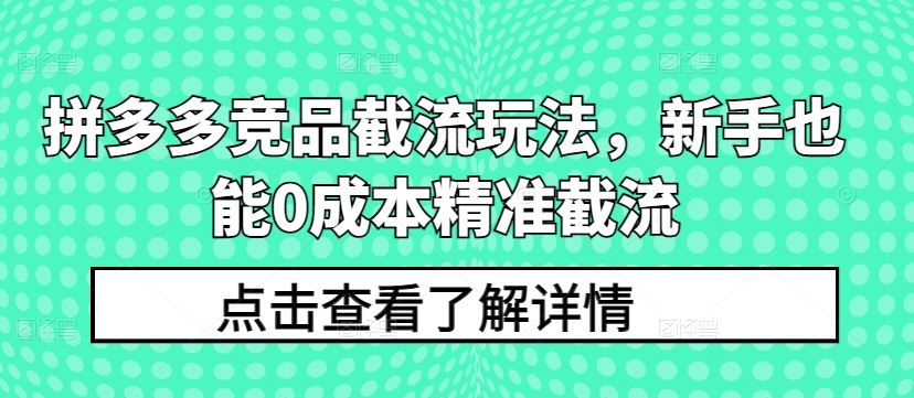 拼多多竞品截流玩法，新手也能0成本精准截流-来此网赚