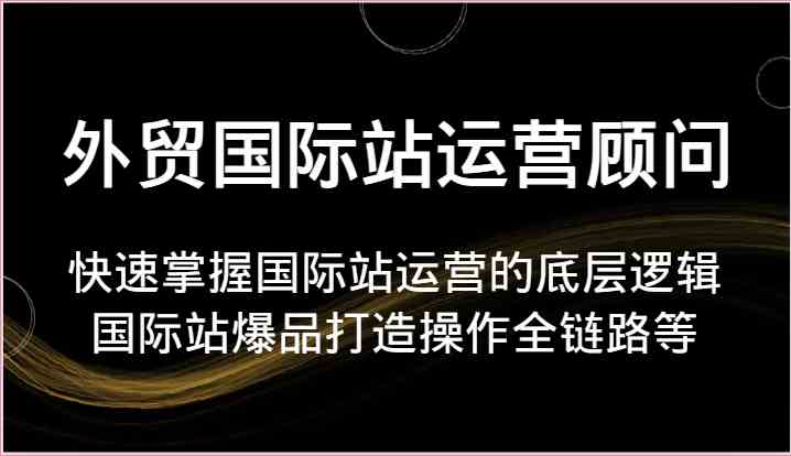 外贸国际站运营顾问-快速掌握国际站运营的底层逻辑，国际站爆品打造操作全链路等-来此网赚