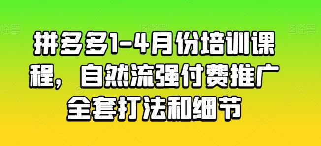 拼多多1-4月份培训课程，自然流强付费推广全套打法和细节-来此网赚