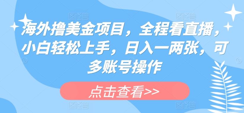 海外撸美金项目，全程看直播，小白轻松上手，日入一两张，可多账号操作【揭秘】-来此网赚