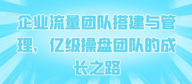 企业流量团队搭建与管理，亿级操盘团队的成长之路-来此网赚