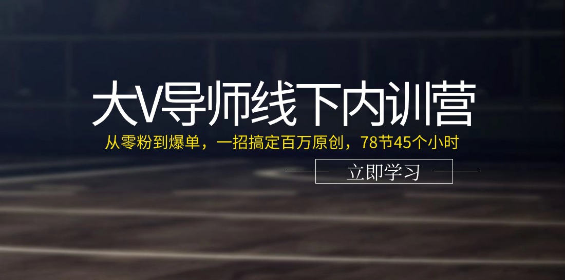 大V导师线下内训营：从零粉到爆单，一招搞定百万原创（78节45个小时）-来此网赚