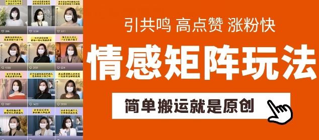 简单搬运，情感矩阵玩法，涨粉速度快，可带货，可起号【揭秘】-来此网赚