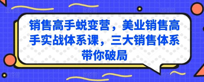 销售高手蜕变营，美业销售高手实战体系课，三大销售体系带你破局-来此网赚