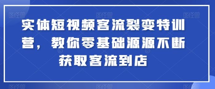 实体短视频客流裂变特训营，教你零基础源源不断获取客流到店-来此网赚