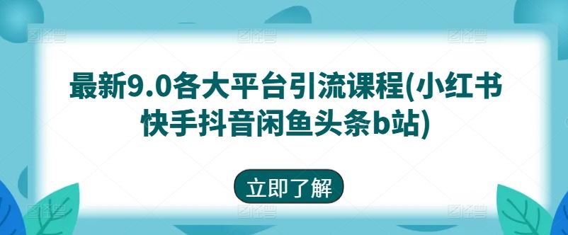 最新9.0各大平台引流课程(小红书快手抖音闲鱼头条b站)-来此网赚