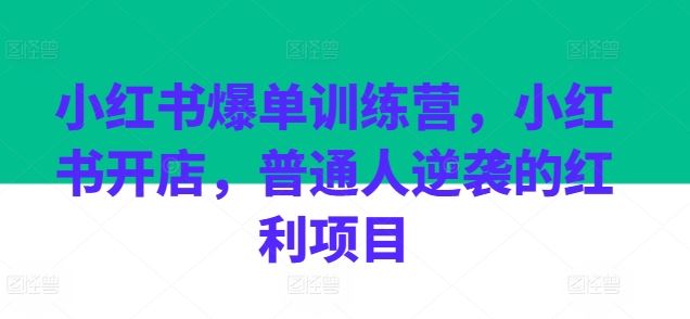 小红书爆单训练营，小红书开店，普通人逆袭的红利项目-来此网赚