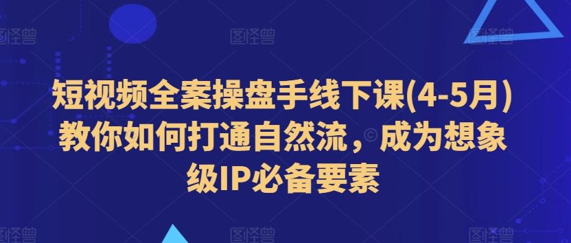 短视频全案操盘手线下课(4-5月)教你如何打通自然流，成为想象级IP必备要素-来此网赚