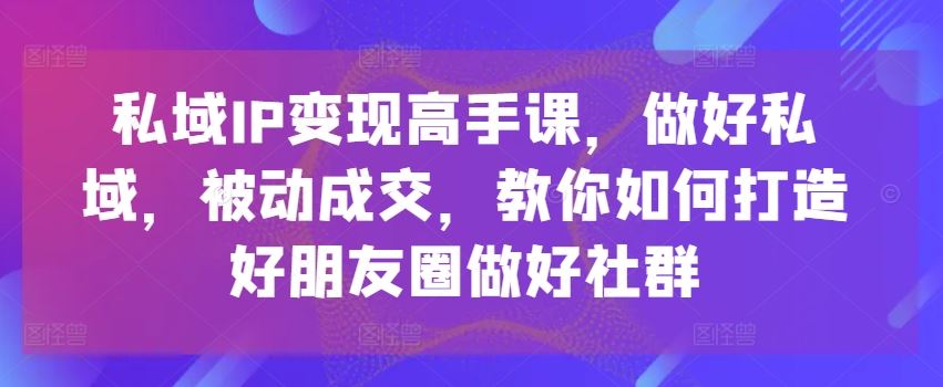 私域IP变现高手课，做好私域，被动成交，教你如何打造好朋友圈做好社群-来此网赚