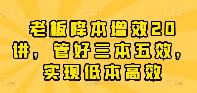 老板降本增效20讲，管好三本五效，实现低本高效-来此网赚