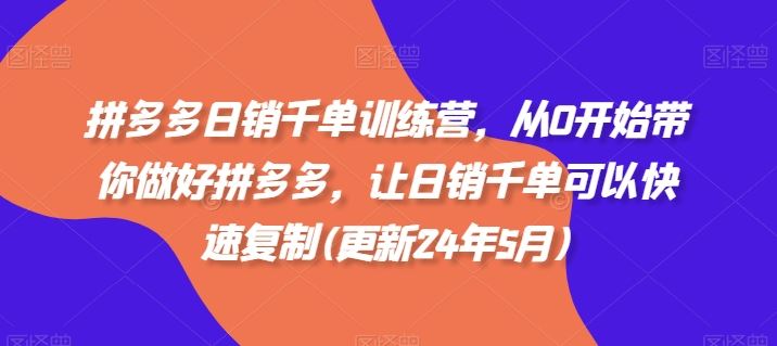 拼多多日销千单训练营，从0开始带你做好拼多多，让日销千单可以快速复制(更新24年6月)-来此网赚