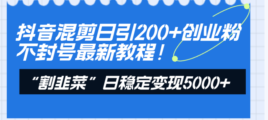 （8349期）抖音混剪日引200+创业粉不封号最新教程！“割韭菜”日稳定变现5000+！-来此网赚