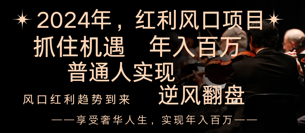 （8418期）2024红利风口项目来袭，享受第一波红利，逆风翻盘普通人也能实现，年入百万-来此网赚