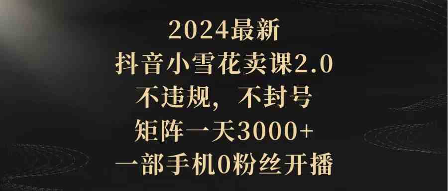 （9639期）2024最新抖音小雪花卖课2.0 不违规 不封号 矩阵一天3000+一部手机0粉丝开播-来此网赚