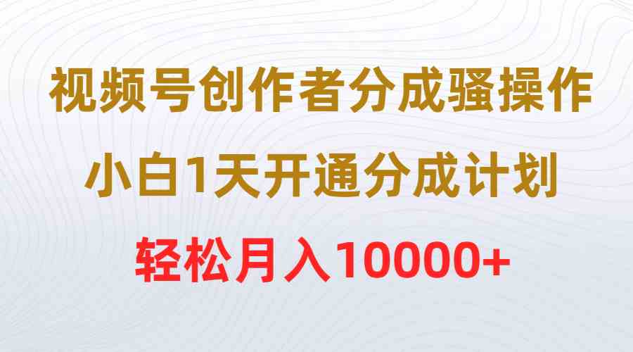 （9656期）视频号创作者分成骚操作，小白1天开通分成计划，轻松月入10000+-来此网赚