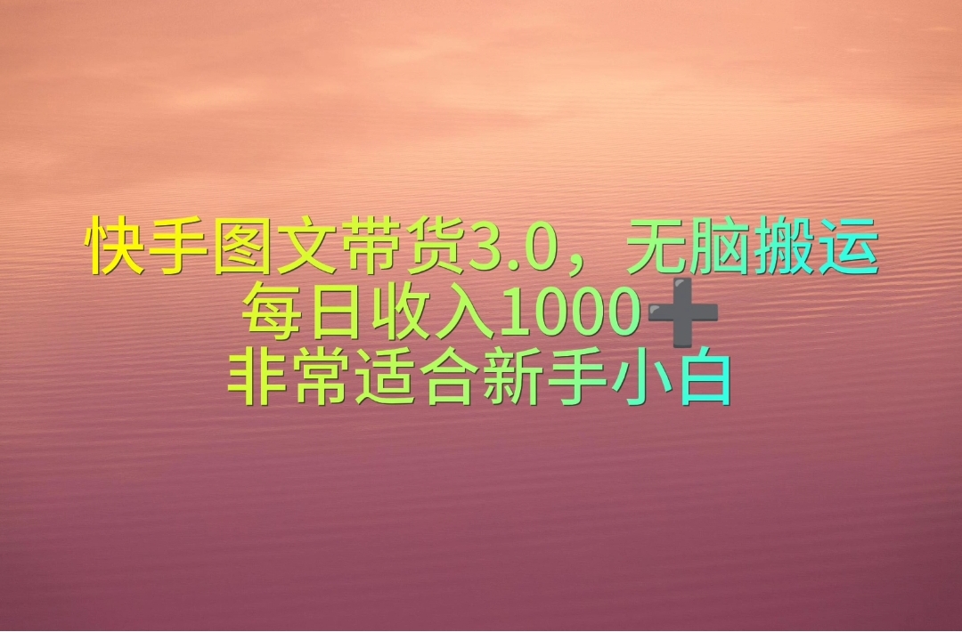 （10252期）快手图文带货3.0，无脑搬运，每日收入1000＋，非常适合新手小白-来此网赚