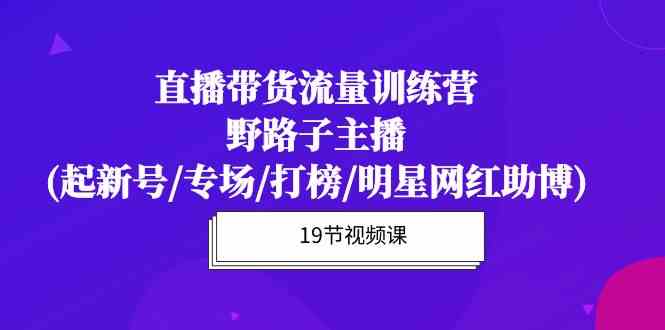 （10016期）直播带货流量特训营，野路子主播(起新号/专场/打榜/明星网红助博)19节课-来此网赚