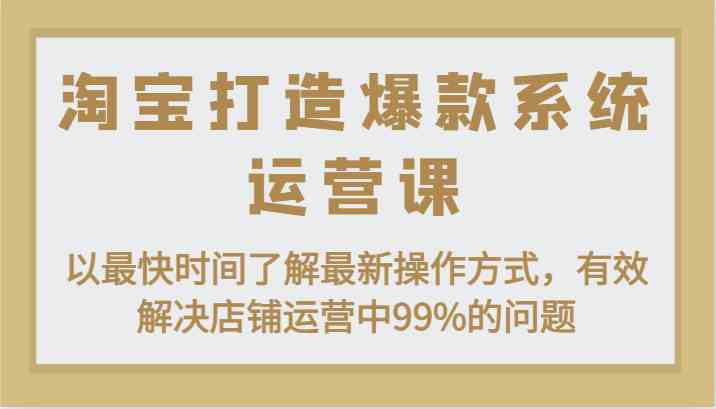 淘宝打造爆款系统运营课：以最快时间了解最新操作方式，有效解决店铺运营中99%的问题-来此网赚