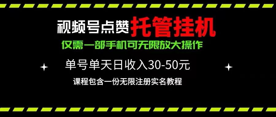 （10644期）视频号点赞托管挂机，单号单天利润30~50，一部手机无限放大（附带无限…-来此网赚