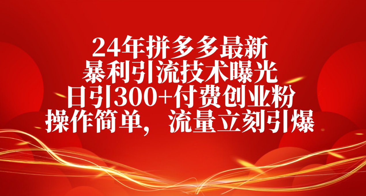 （10559期）24年拼多多最新暴利引流技术曝光，日引300+付费创业粉，操作简单，流量…-来此网赚