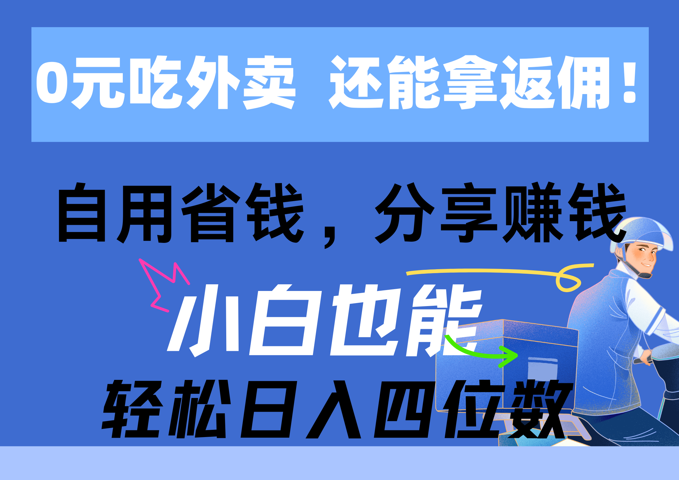 （11037期）0元吃外卖， 还拿高返佣！自用省钱，分享赚钱，小白也能轻松日入四位数-来此网赚