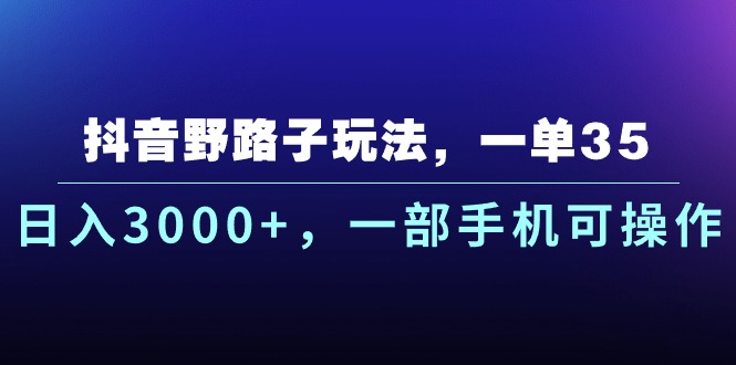 （10909期）抖音野路子玩法，一单35.日入3000+，一部手机可操作-来此网赚