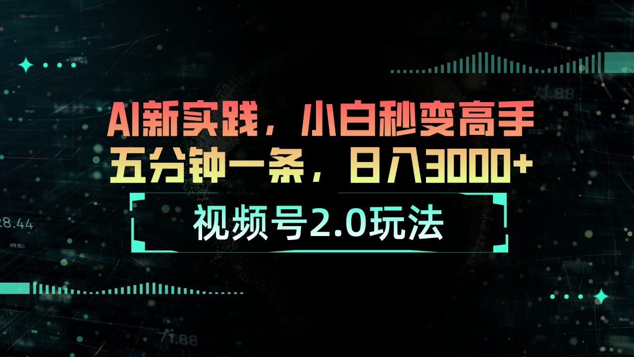 （10888期）视频号2.0玩法 AI新实践，小白秒变高手五分钟一条，日入3000+-来此网赚