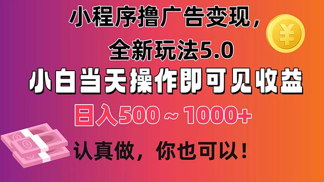 （11293期）小程序撸广告变现，全新玩法5.0，小白当天操作即可上手，日收益 500~1000+-来此网赚