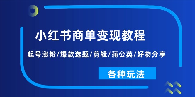 （11164期）小红书商单变现教程：起号涨粉/爆款选题/剪辑/蒲公英/好物分享/各种玩法-来此网赚