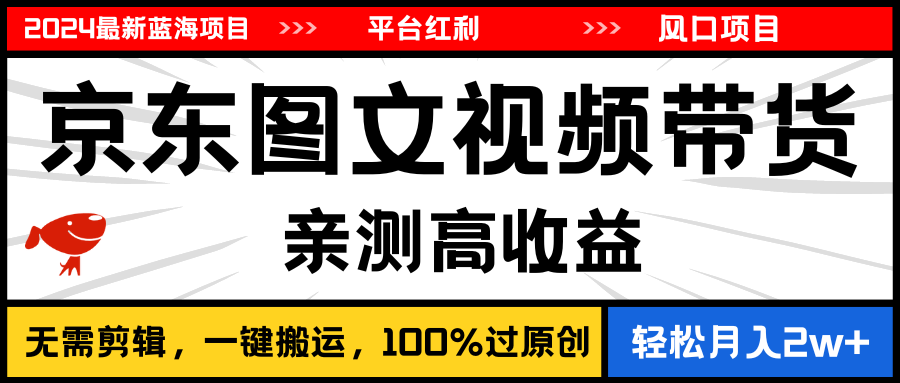 （11147期）2024最新蓝海项目，逛逛京东图文视频带货，无需剪辑，月入20000+-来此网赚