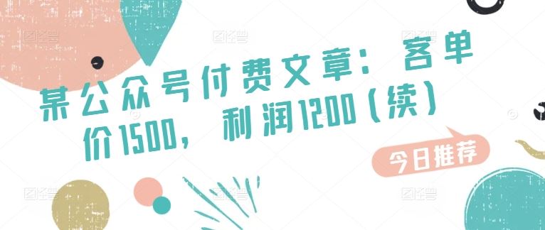 某公众号付费文章：客单价1500，利润1200(续)，市场几乎可以说是空白的-来此网赚