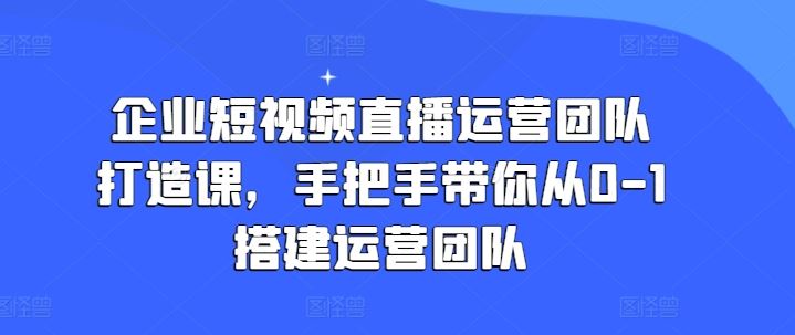 企业短视频直播运营团队打造课，手把手带你从0-1搭建运营团队-来此网赚