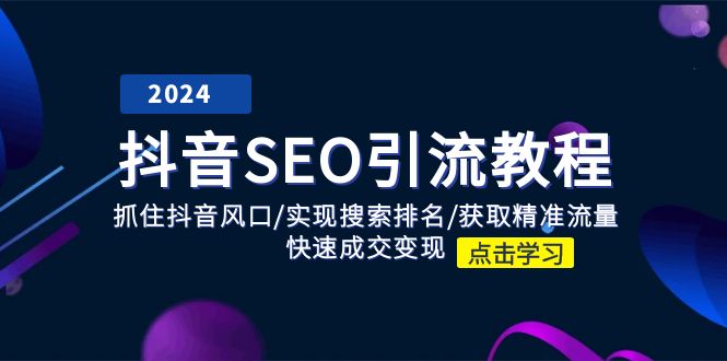 抖音SEO引流教程：抓住抖音风口/实现搜索排名/获取精准流量/快速成交变现-来此网赚