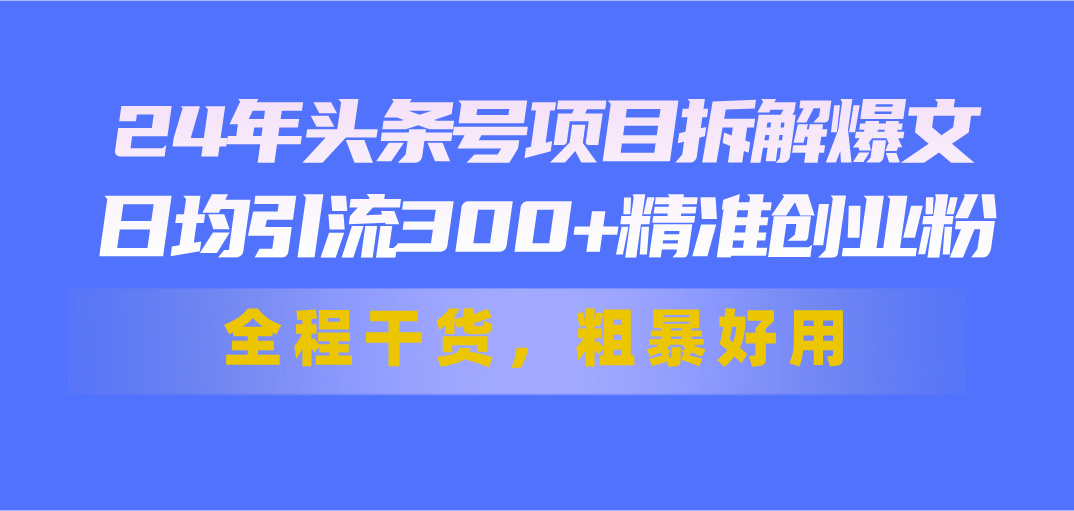 （11397期）24年头条号项目拆解爆文，日均引流300+精准创业粉，全程干货，粗暴好用-来此网赚