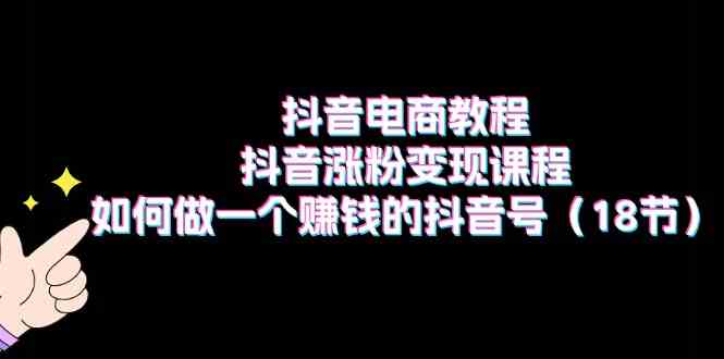 抖音电商教程：抖音涨粉变现课程：如何做一个赚钱的抖音号（18节）-来此网赚