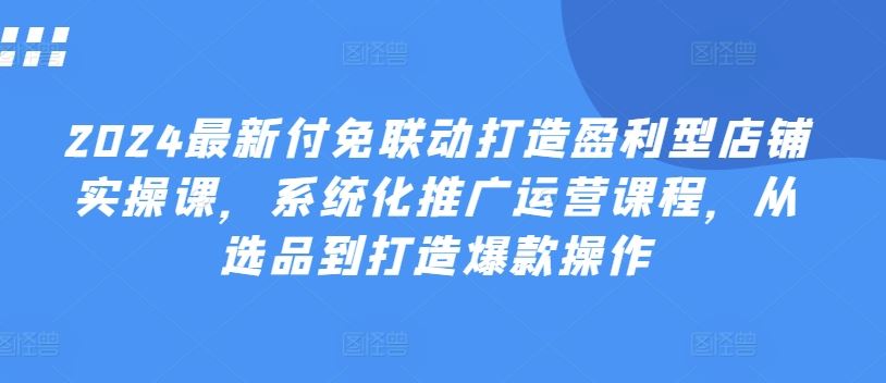 2024最新付免联动打造盈利型店铺实操课，​系统化推广运营课程，从选品到打造爆款操作-来此网赚