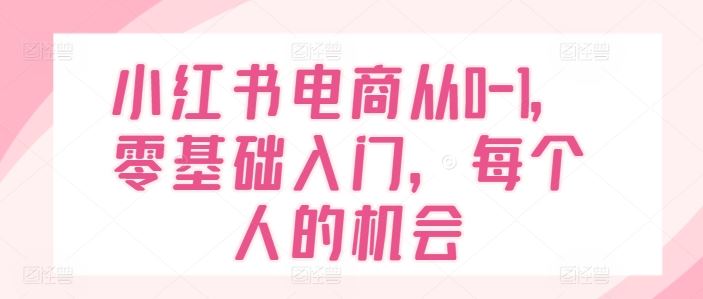 小红书电商从0-1，零基础入门，每个人的机会-来此网赚