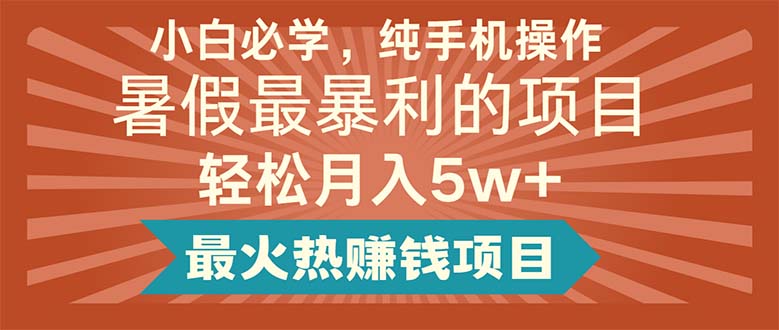 （11583期）小白必学，纯手机操作，暑假最暴利的项目轻松月入5w+最火热赚钱项目-来此网赚